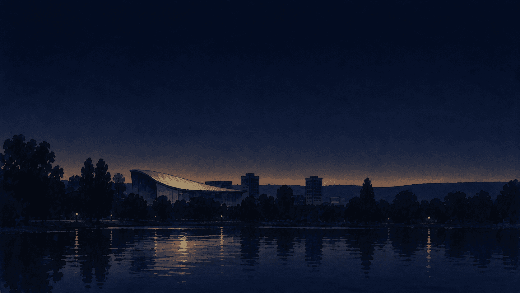 A painting of Basingstoke at dusk